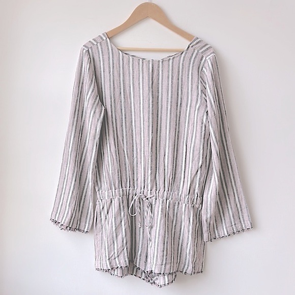 Cloth Stone Romper Womens Small Red White Blue Long Sleeve Short Button … - Picture 1 of 16